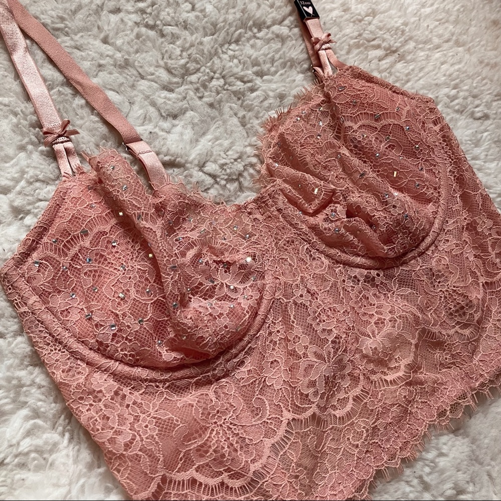 NWT Victoria’s Secret dream angels pink lace corset push-up bra with rhinestones - Picture 7 of 7